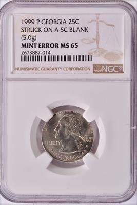 1999 P Georgia Quarter Struck on Nickel Planchet Error - NGC MS65 - CoinsTV