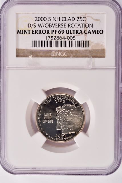 2000 Proof New Hampshire Quarter - Obverse Double-Struck & Rotated - NGC PF69