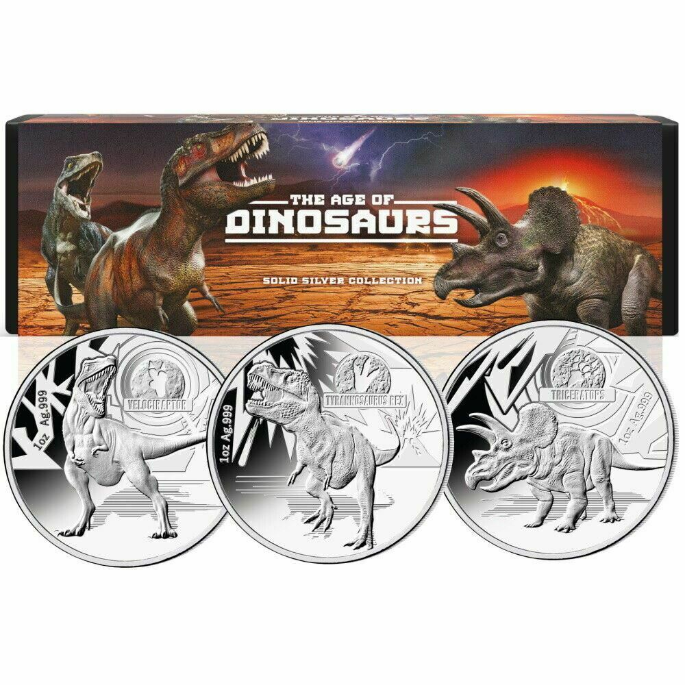2021 Age of Dinosaurs 1 Oz Silver Coin 3 pc Proof Set - CoinsTV