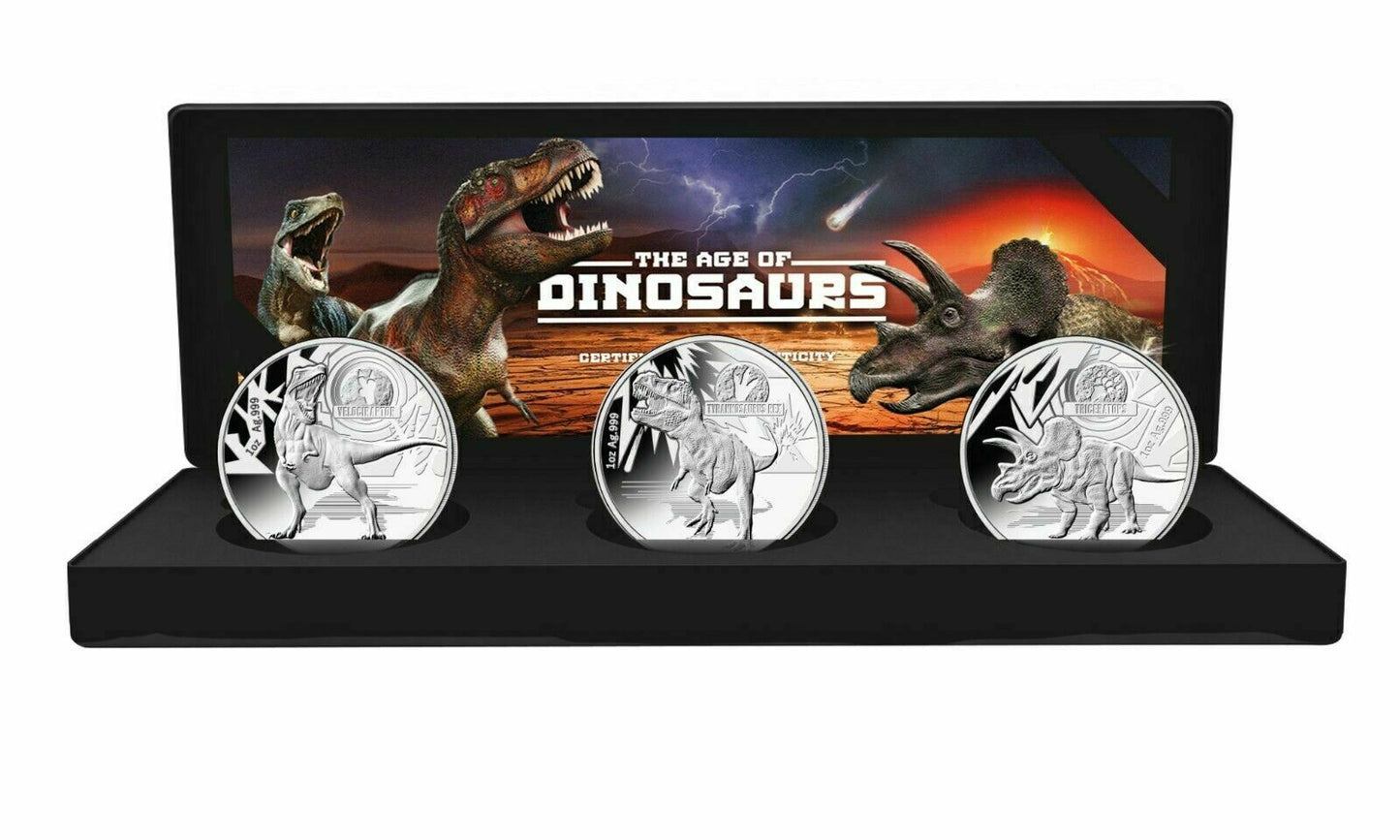 2021 Age of Dinosaurs 1 Oz Silver Coin 3 pc Proof Set - CoinsTV