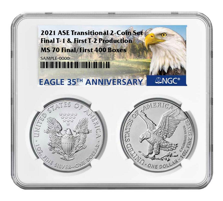2021 Silver Eagle - Transitional Set - Type 1 & Type 2- Final/First 400 - NGC MS70