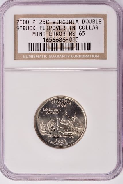2000 Virginia Quarter Flipover Double-Strike In-Collar - NGC MS65