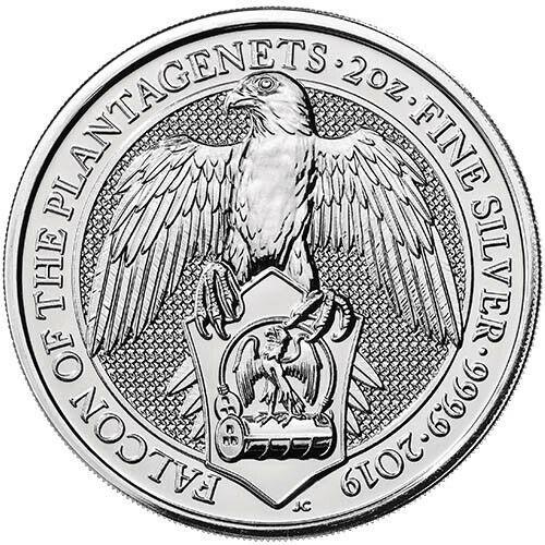 2019 Falcon of Plantagenets 2 oz .9999 Silver Bullion - Queen's Beast - Uncirculated Roll of 10 - CoinsTV