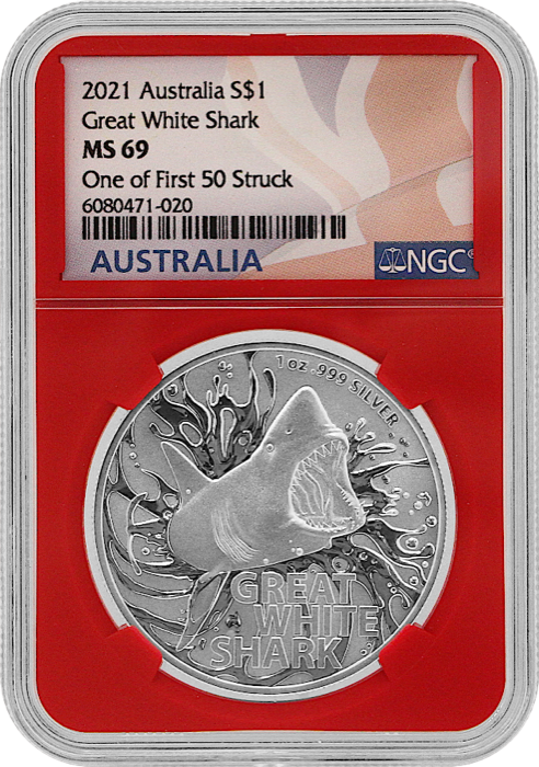 2021 Great White Shark - 1 Oz Silver - Royal Australian Mint - NGC MS69 - CoinsTV