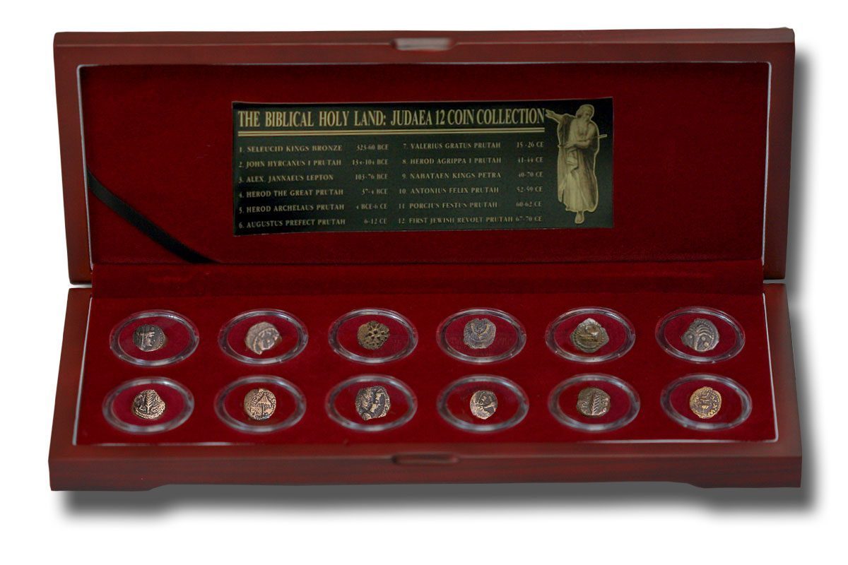Biblical Holy Land: Box of 12 Ancient Judaea Coins fron the Time Of Jesus