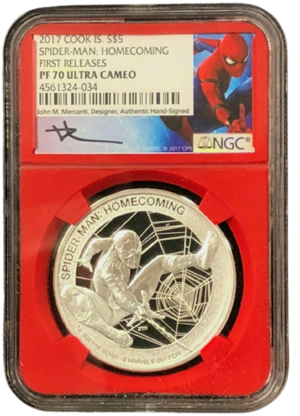 2017 Spiderman 1 Oz Silver - Homecoming - NGC MS70 Mercanti Label - CoinsTV