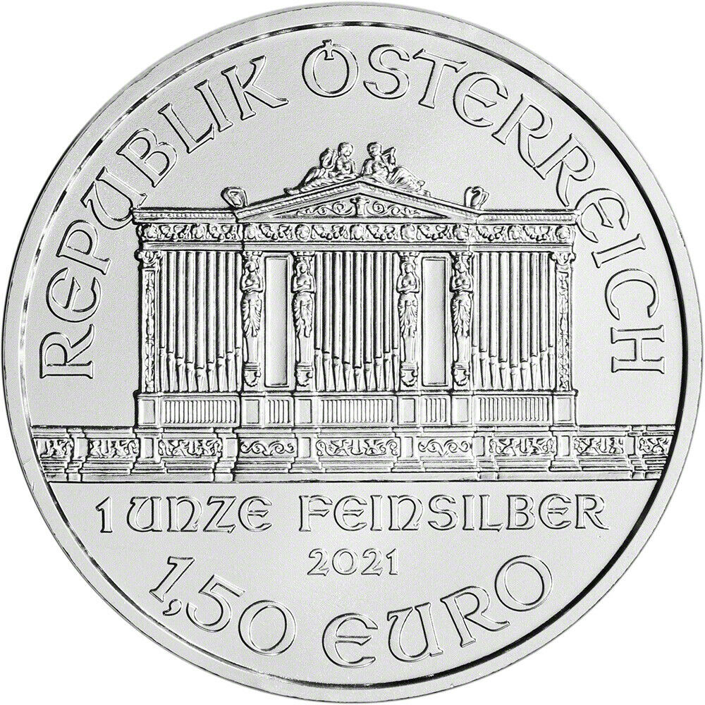 2021 Austria Philharmonic 1oz Silver 1.5 Euro-Brilliant Uncirculated - CoinsTV