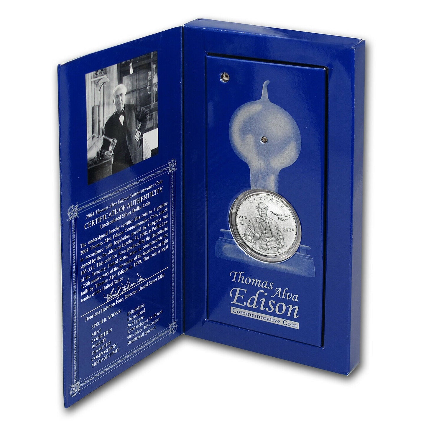 2004 Thomas A. Edison Commem - BU Silver Coin - CoinsTV