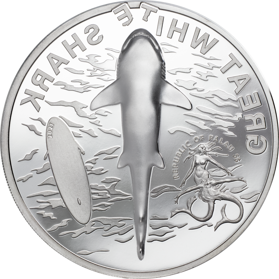 2021 Great White Shark - 1 Oz Silver - Colorized Ultra High Relief - CoinsTV