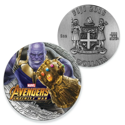 2018 Avengers Infinity War Thanos 2 Oz Silver - Antiqued - Original Government Packaging (OGP) - CoinsTV