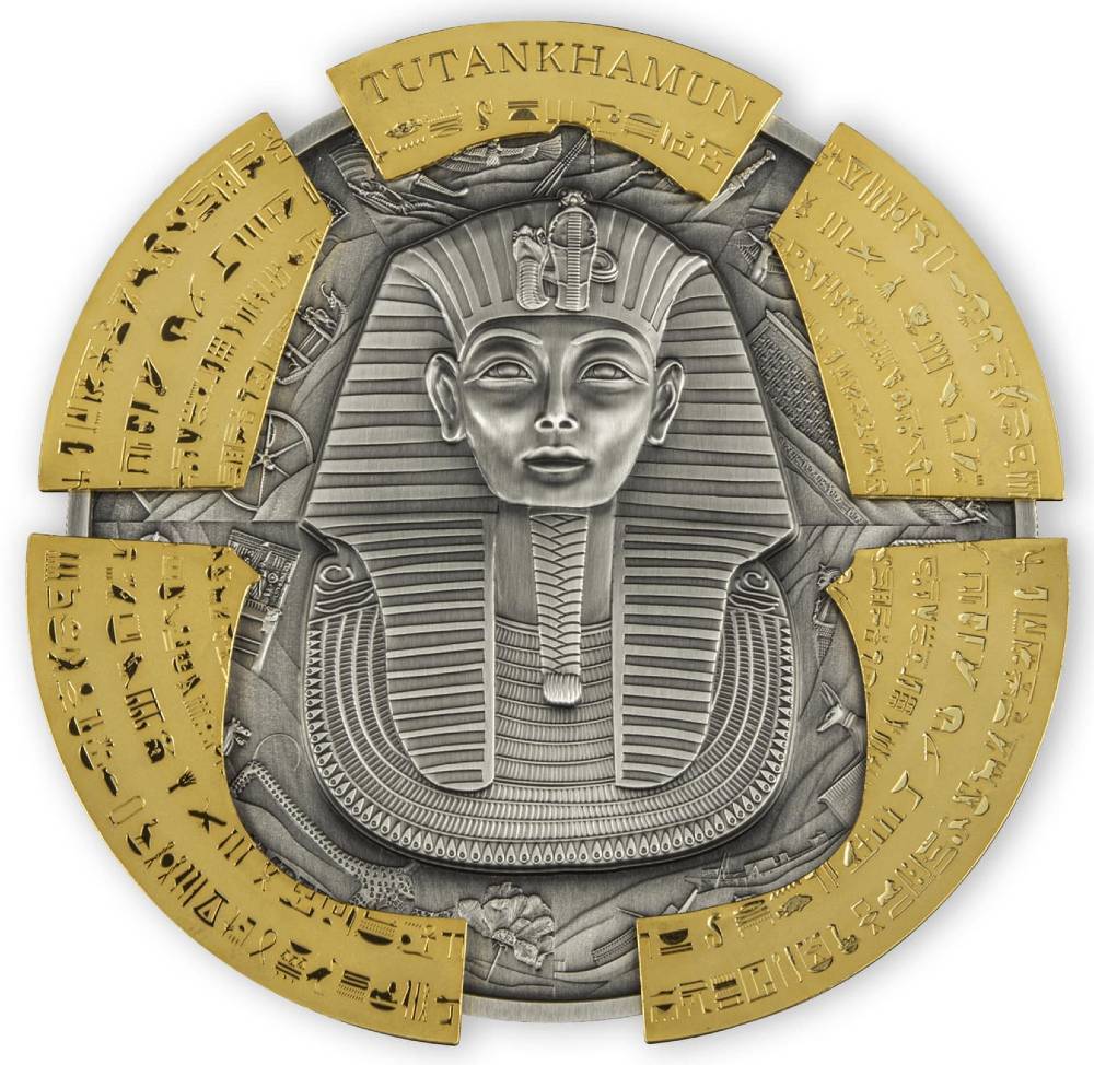 2022 The Mask of Tutankhamun - 1/2 Kilo Silver with Gold Plated Puzzle Pieces - Antique Finish