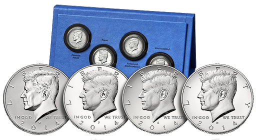 2014 Kennedy Silver Half Dollars - 4 pc Anniversary Set - CoinsTV
