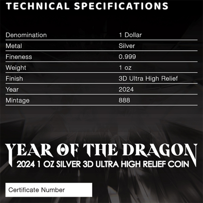 2024  Fiji Year of the Dragon 3D  1oz Silver UItra High Relief - CoinsTV