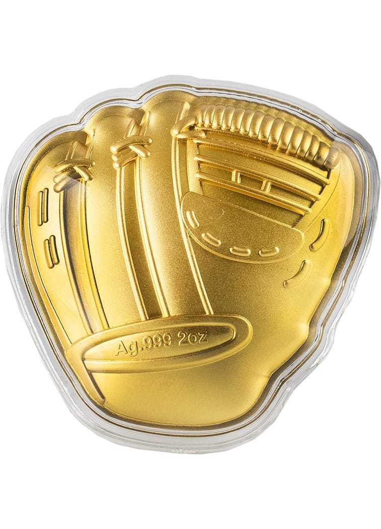 Celebrity Mint Major League Series -  2oz .999 Gilded Silver Baseball Glove in Gift Box - CoinsTV