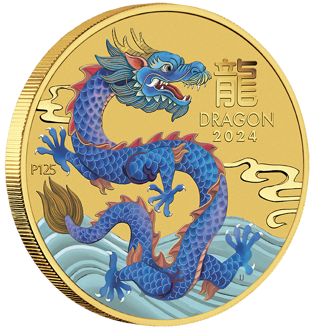 2024 Australia Lunar Dragon BU Colorized 1/20 oz Gold Coin - CoinsTV