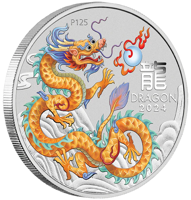 2024 Australia Lunar Golden Dragon Chicago ANA Edition 1 oz Silver Coin in Card - CoinsTV