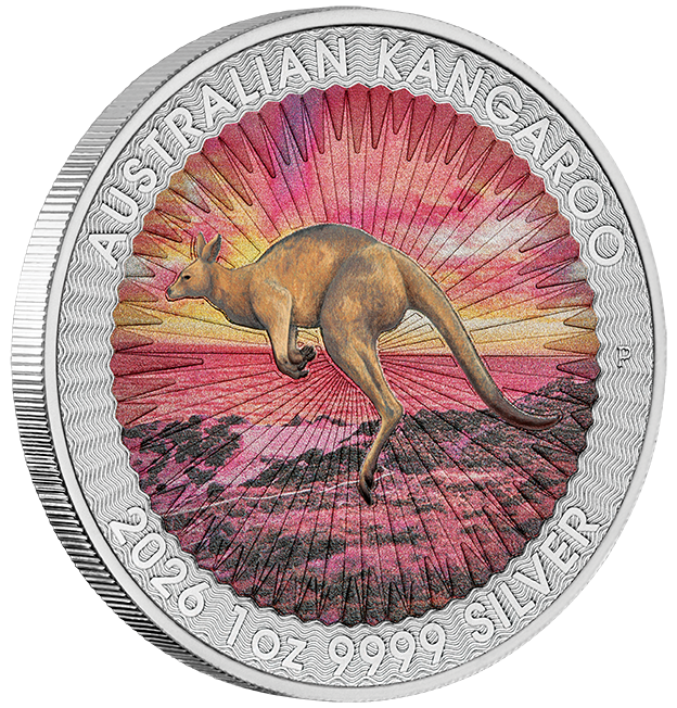 2026 Australia Kangaroo BU Colorized Sundowner Edition 1 oz Silver Coin in Card
