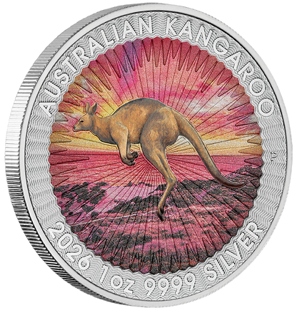 2026 Australia Kangaroo BU Colorized Sundowner Edition 1 oz Silver Coin in Card