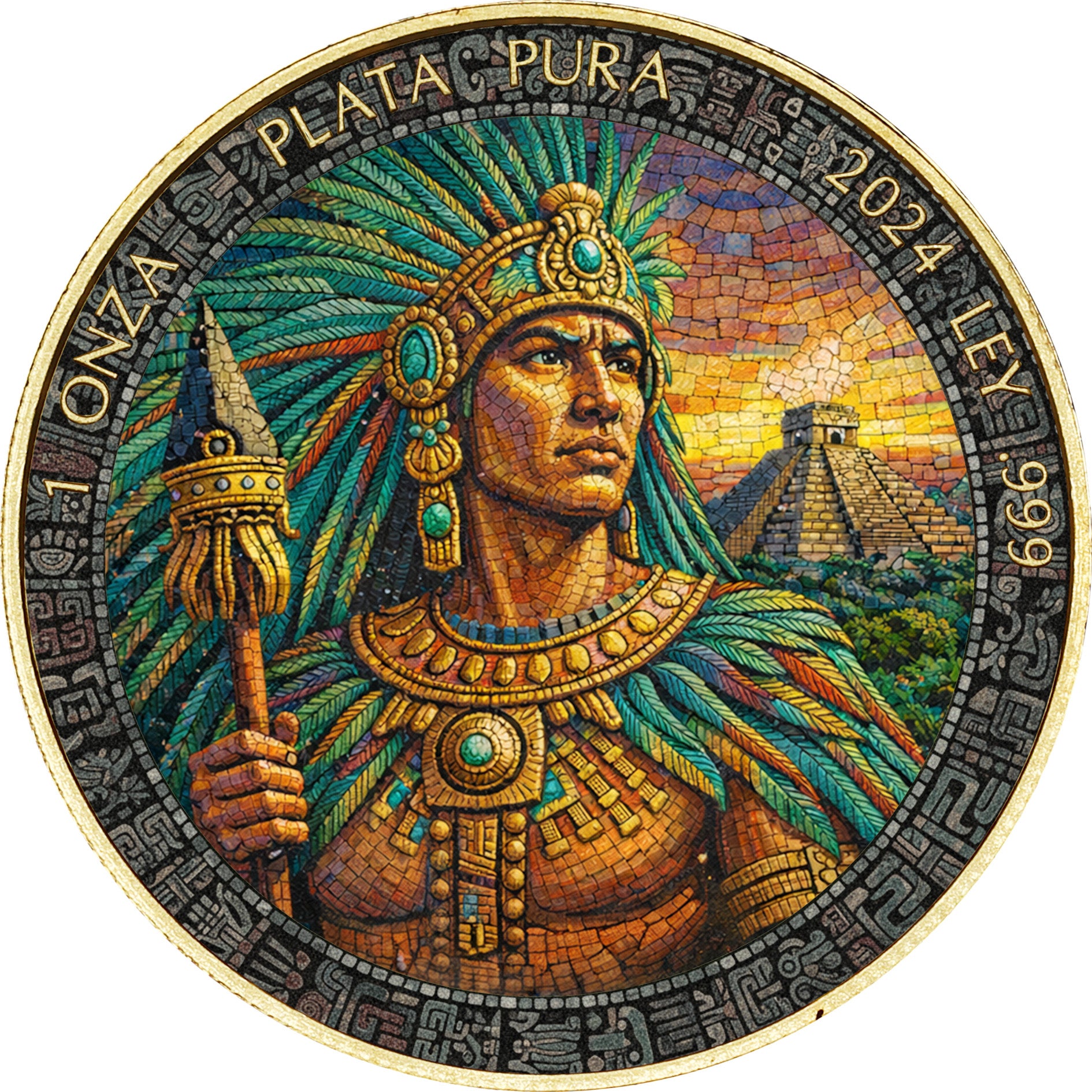 2024 Mexico Libertad Mosaic Aztec Emperor Edition 1 oz Silver Coin - CoinsTV