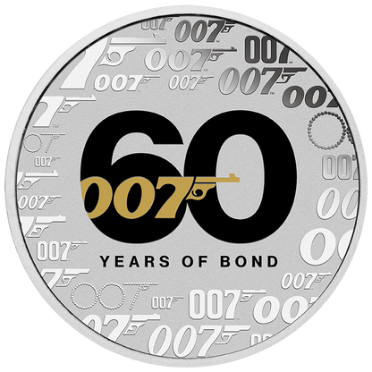 2022 Tuvalu James Bond 60 Years Color Logo BU In Card 1 oz Silver Coin - CoinsTV