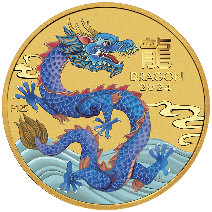 2024 Australia Lunar Dragon BU Colorized 1/20 oz Gold Coin - CoinsTV
