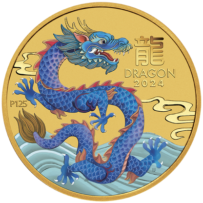 2024 Australia Lunar Dragon BU Colorized 1/20 oz Gold Coin - CoinsTV
