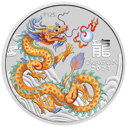 2024 Australia Lunar Golden Dragon Chicago ANA Edition 1 oz Silver Coin in Card - CoinsTV