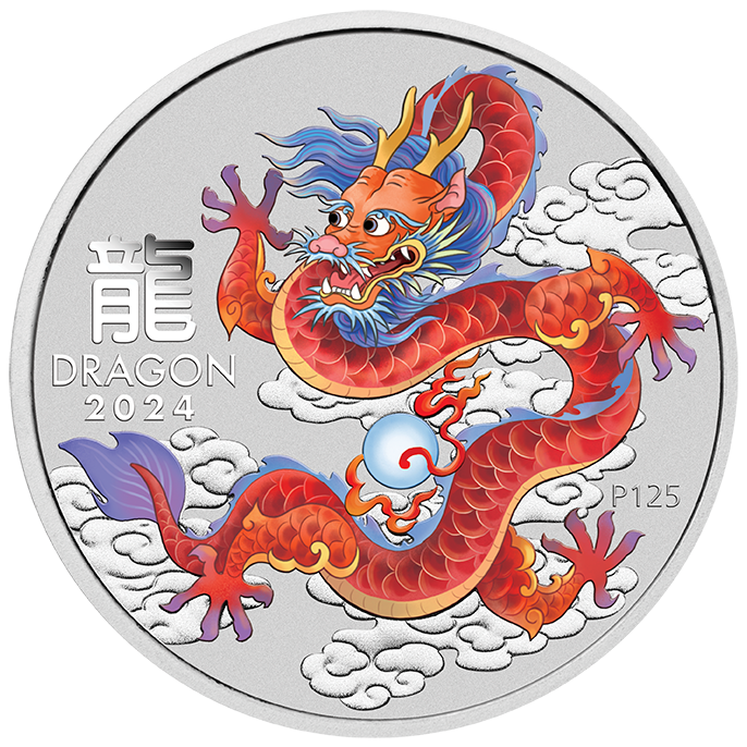 2024 Australia Red Lunar Dragon BU Colorized 1/2 oz Silver Coin - CoinsTV