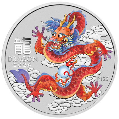 2024 Australia Red Lunar Dragon BU Colorized 1/2 oz Silver Coin - CoinsTV