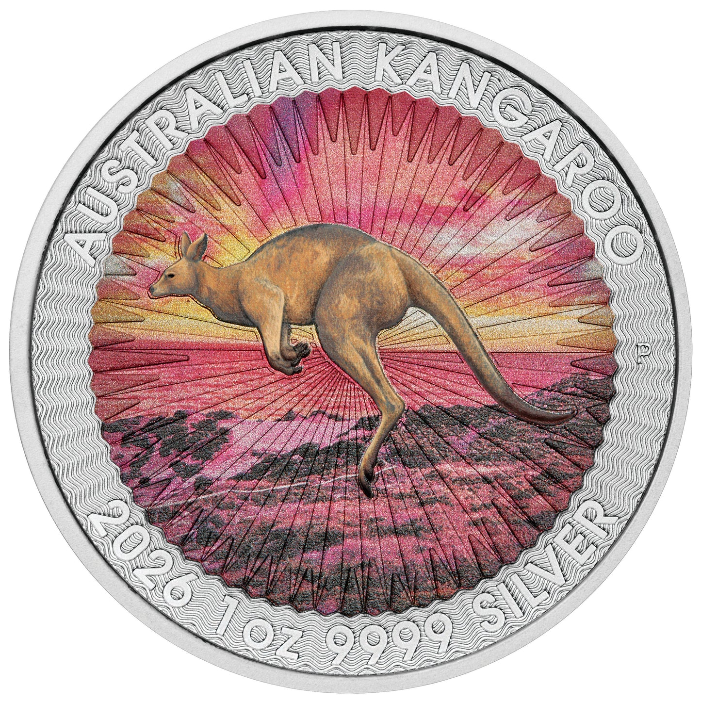 2026 Australia Kangaroo BU Colorized Sundowner Edition 1 oz Silver Coin in Card