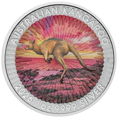2026 Australia Kangaroo BU Colorized Sundowner Edition 1 oz Silver Coin in Card