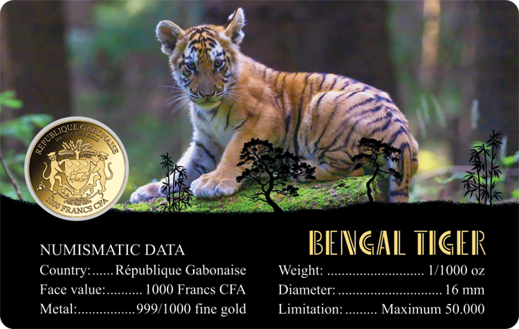 Gabon Bengal Tiger 1/1000 oz Gold Coin in Card