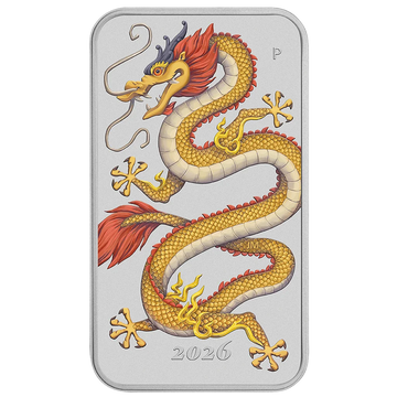 2026 Australia Golden Dragon Bar Colorized 1 oz Silver Coin in Card
