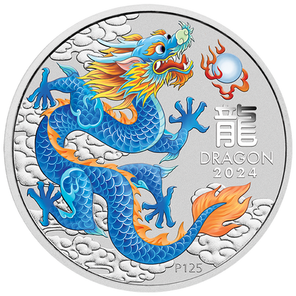 2024 Australia Blue Lunar Dragon BU Colorized 1/2 oz Silver Coin - CoinsTV