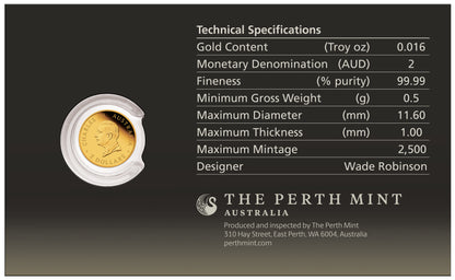 2026 Australia Kookaburra 0.5g Gold Coin in Card