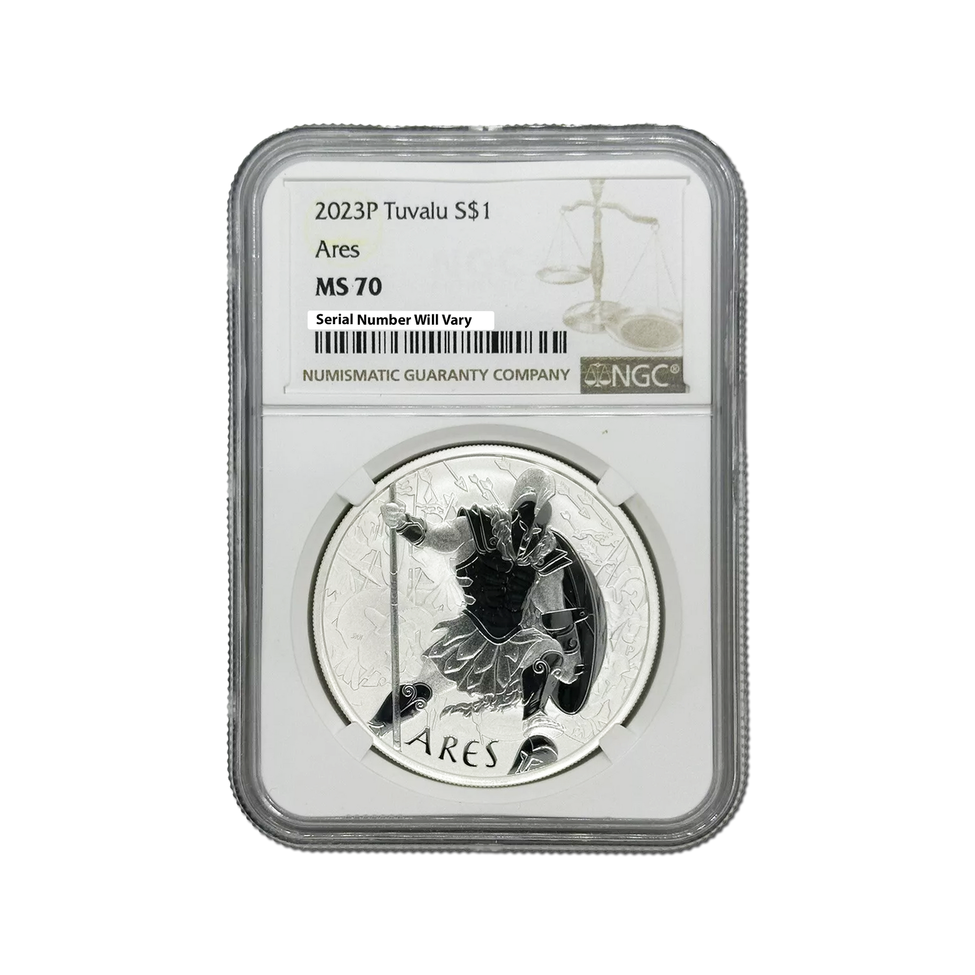 2023-P Tuvalu Gods of Olympus Ares - NGC MS70 1 oz Silver - CoinsTV