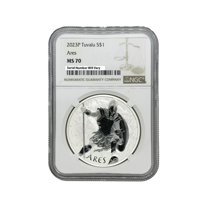2023-P Tuvalu Gods of Olympus Ares - NGC MS70 1 oz Silver - CoinsTV