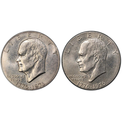 1976 Type 1 & Type 2 Eisenhower Dollar 2pc Set - AU/BU - CoinsTV
