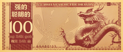 2024 100 mg Year of the Dragon 24K Gold Foil Note - CoinsTV