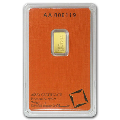 1 gram Gold Bar - Valcambi (Carded) - CoinsTV