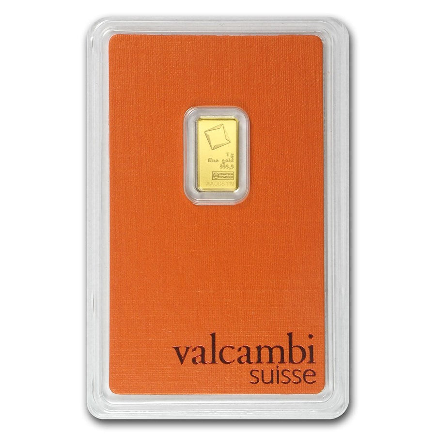 1 gram Gold Bar - Valcambi (Carded) - CoinsTV
