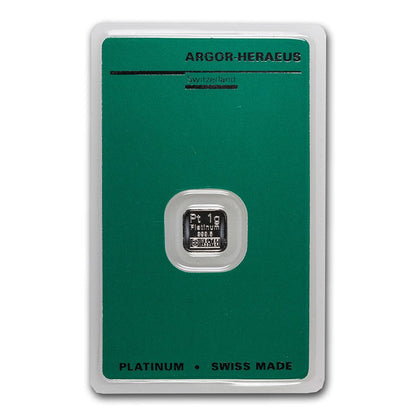 1 Gram Carded Platinum Bar - Argor-Heraeus - CoinsTV