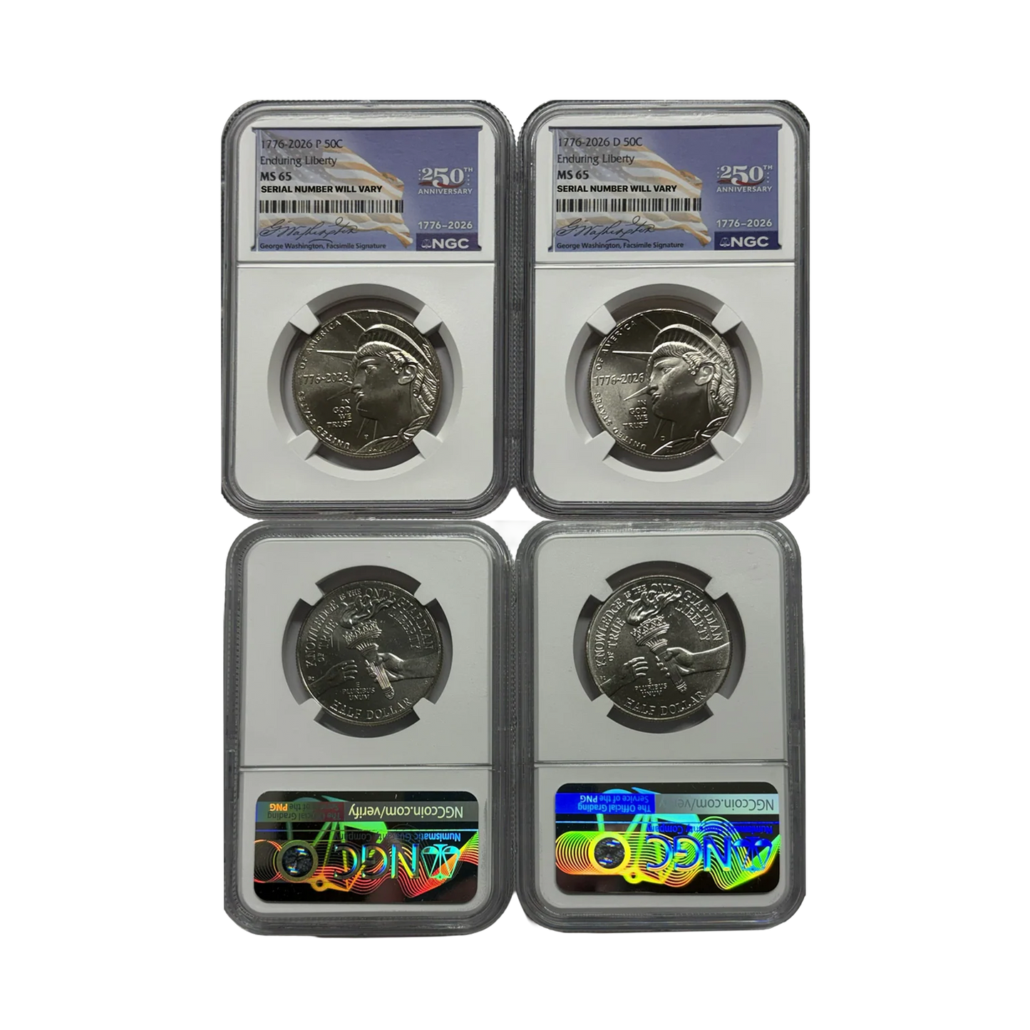 2026 P&D Enduring Liberty Half 250th Anniversary Flag Label - NGC MS65 Dual Date 2 Coin Set