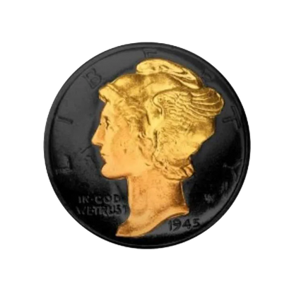 1916-1945 Mercury Silver Dime Black Ruthenium Plated w/ 24KT Gold Clad Highlights