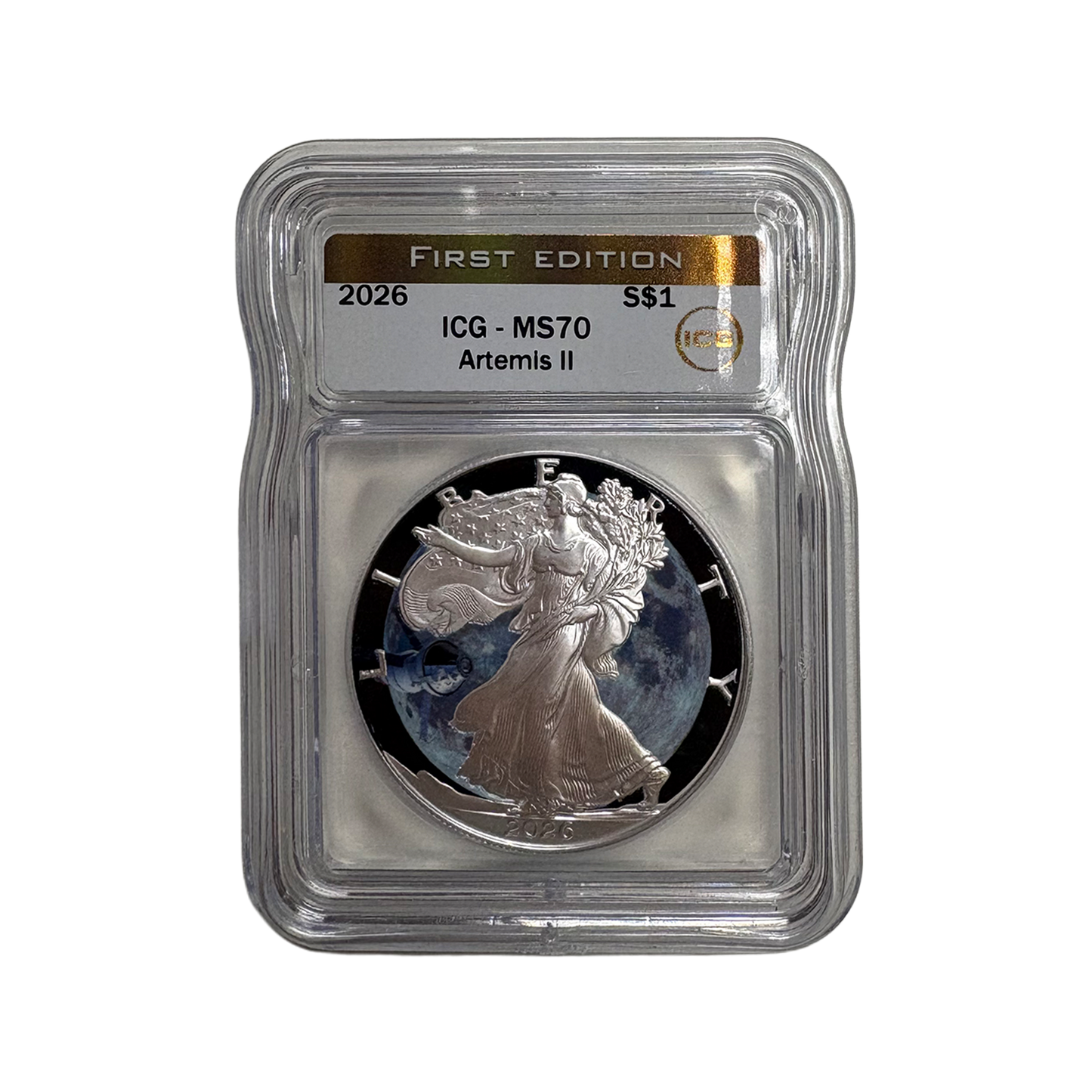 2026 Silver Eagle Artemis II ICG MS70 - First Edition Gold Label