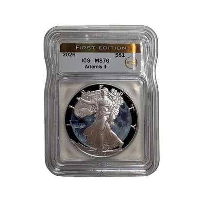 2026 Silver Eagle Artemis II ICG MS70 - First Edition Gold Label