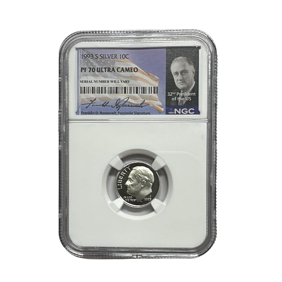 1993-S Roosevelt Silver Dime - NGC PF70UCAM - Roosevelt Signature Label