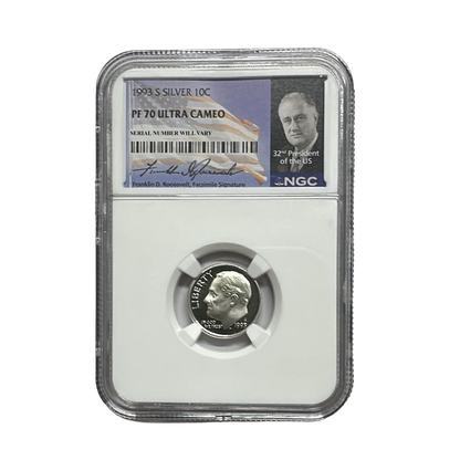 1993-S Roosevelt Silver Dime - NGC PF70UCAM - Roosevelt Signature Label