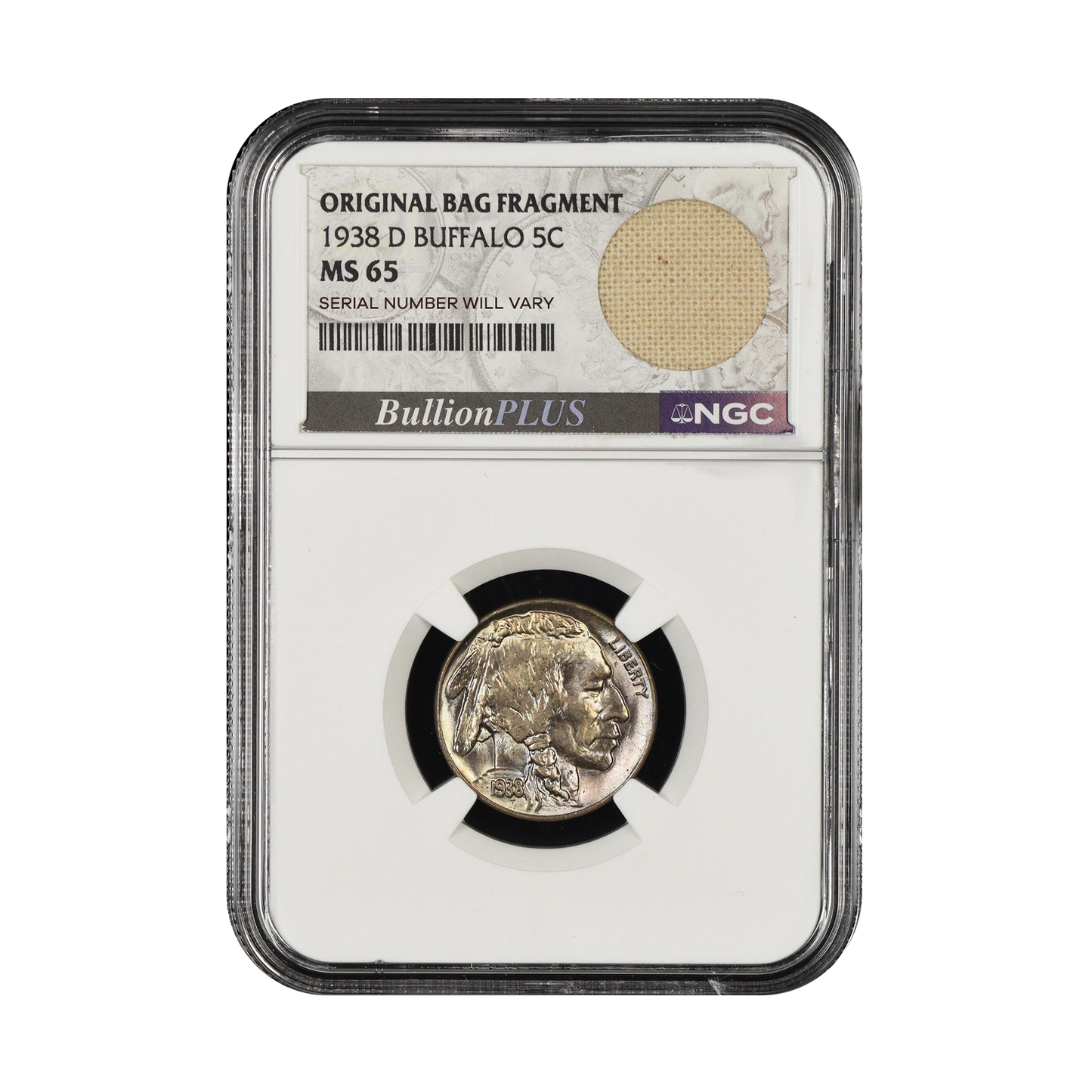 1938-D Buffalo Nickel - NGC MS65 Original Bag Fragment Label - CoinsTV