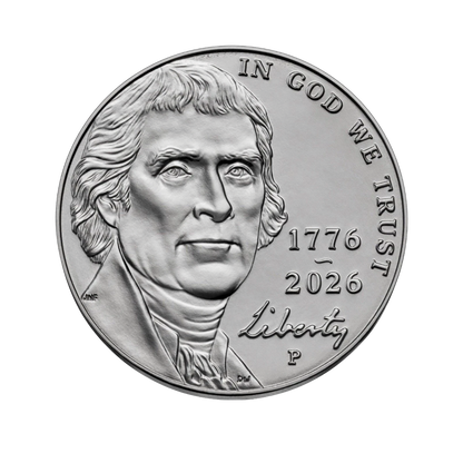 2026-P Semiquincentennial Jefferson Nickel - Original Bank-Wrapped Roll - CoinsTV
